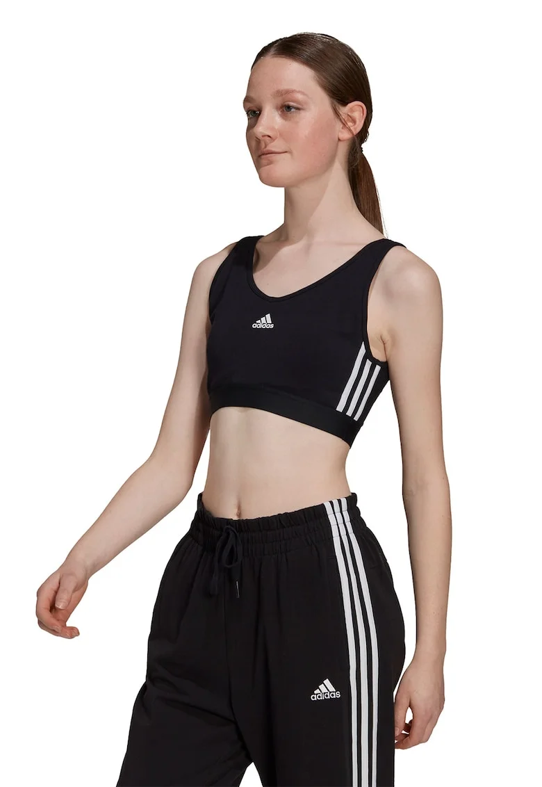 Top crop cu bureti detasabili Essentials, Alb/Negru