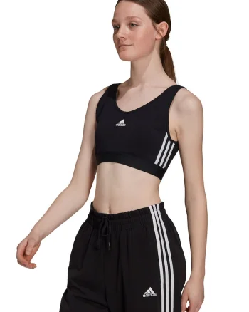 Top crop cu bureti detasabili Essentials, Alb/Negru