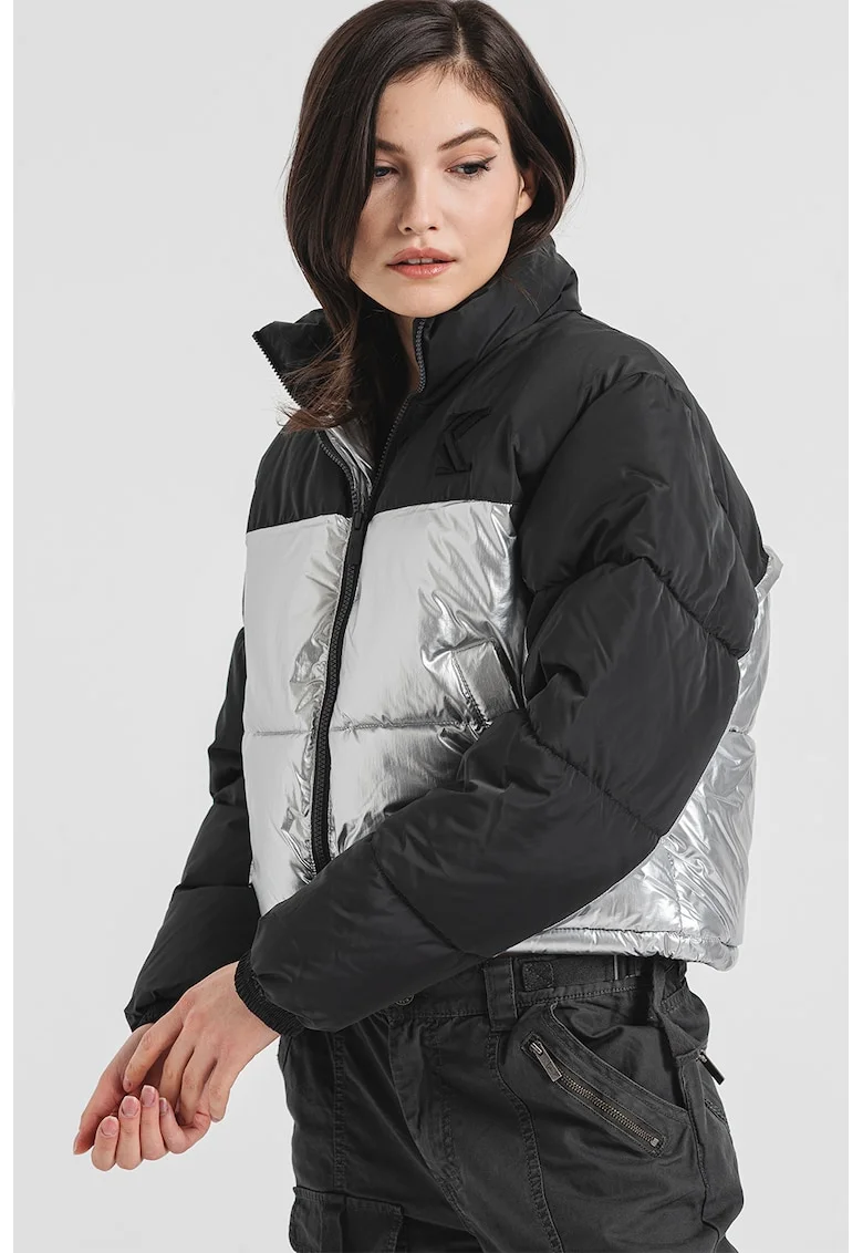 Geaca crop, Negru/Argintiu