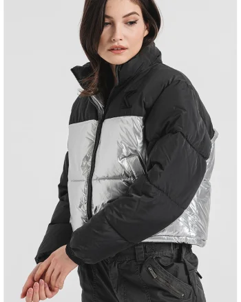 Geaca crop, Negru/Argintiu