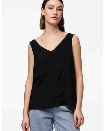 Top uni cu decolteu in V, Negru