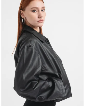 Jacheta crop din piele ecologica, Negru