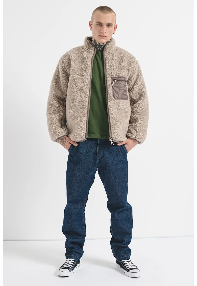 Jacheta reversibila de blana sherpa cu fermoar, Maro taupe/Bej