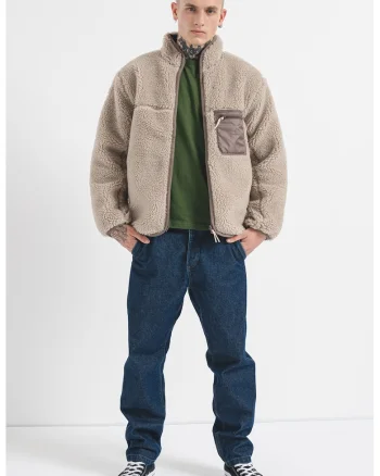 Jacheta reversibila de blana sherpa cu fermoar, Maro taupe/Bej