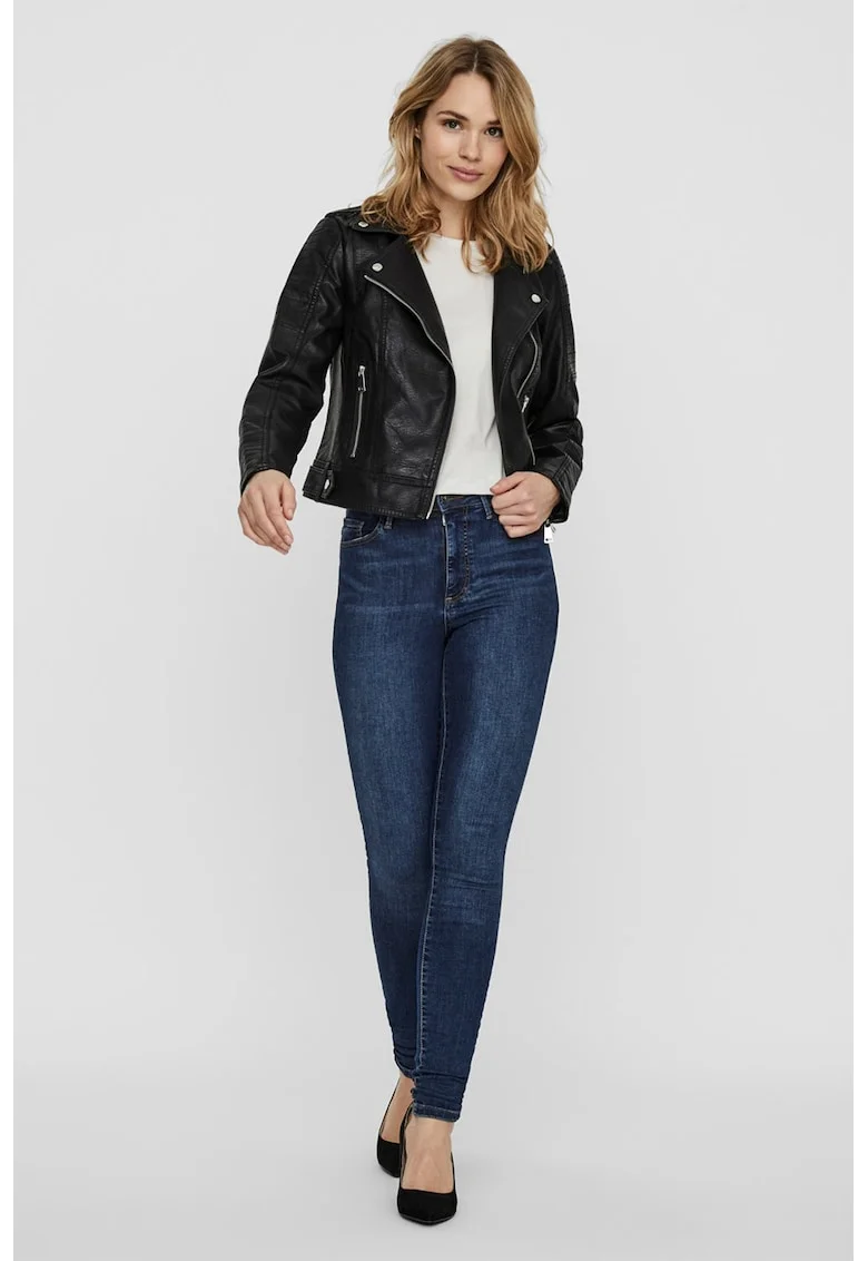 Jacheta biker din piele ecologica, Negru