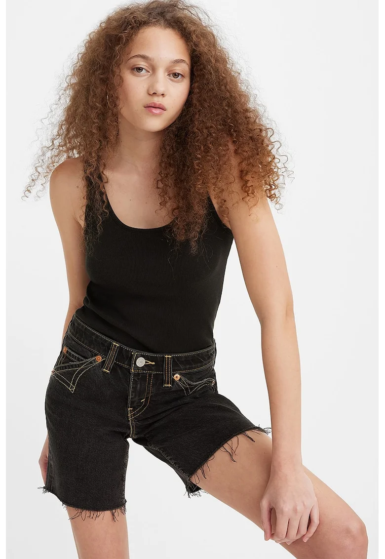 Top striat cu decolteu rotund, Negru