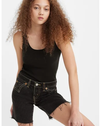 Top striat cu decolteu rotund, Negru