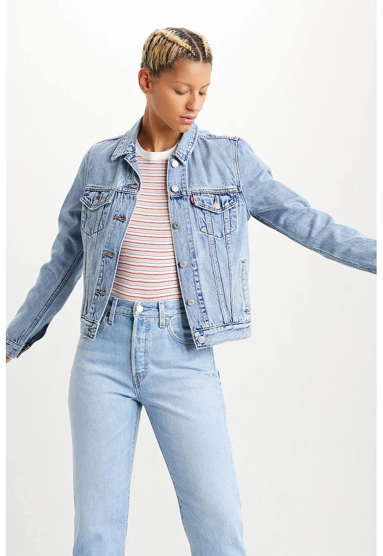 Jacheta din denim cu nasturi, Albastru deschis