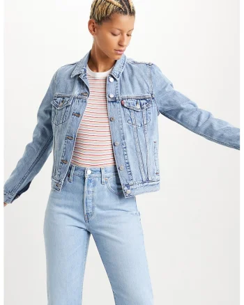 Jacheta din denim cu nasturi, Albastru deschis