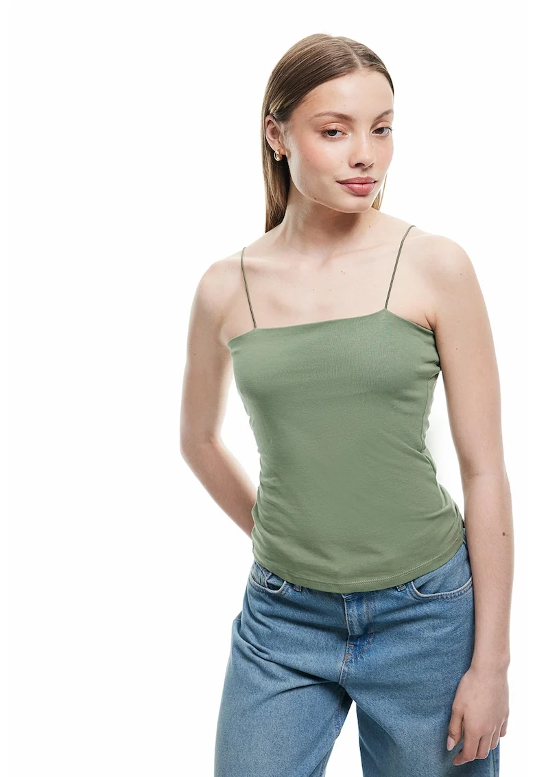 Top slim fit cu bretele subtiri, Verde aquamarin