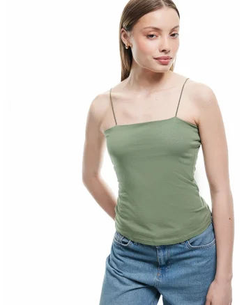 Top slim fit cu bretele subtiri, Verde aquamarin