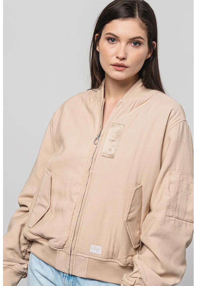 Jacheta bomber cu guler baseball, Bej