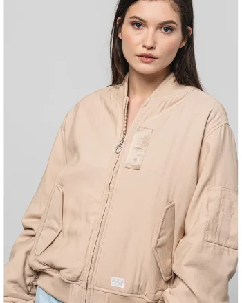 Jacheta bomber cu guler baseball, Bej