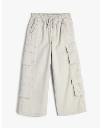 Pantaloni cargo cu talie elastica, Gri deschis