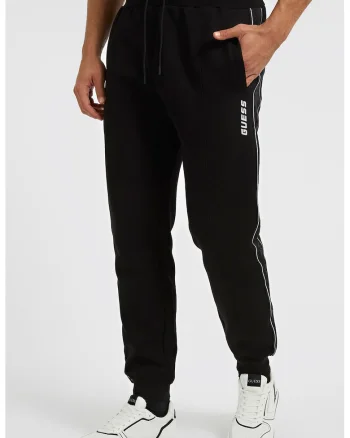 Pantaloni cu insertii logo, pentru fitness, Negru