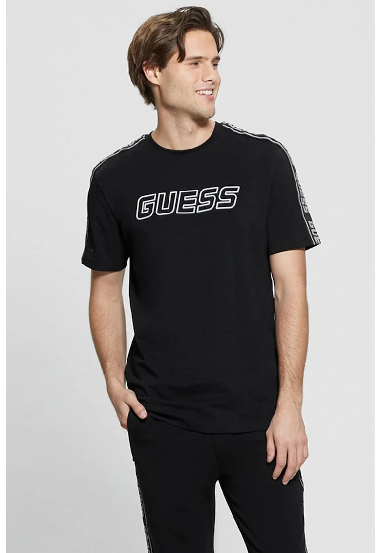 Tricou cu decolteu rotund pentru fitness, Alb/Negru