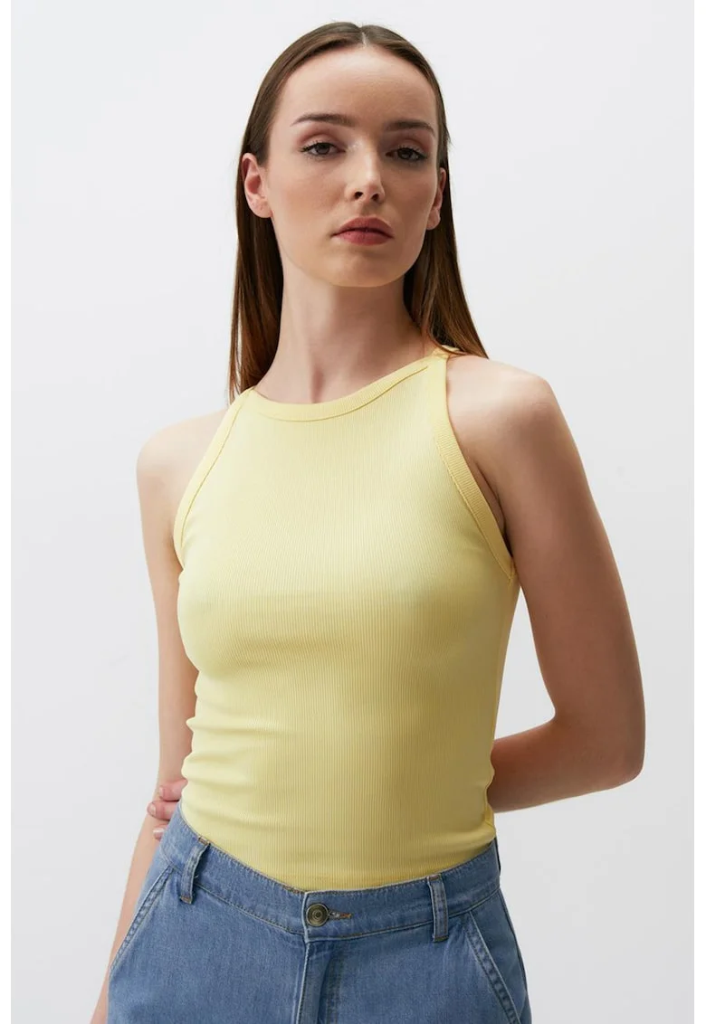 Top slim fit cu model uni, Galben pal