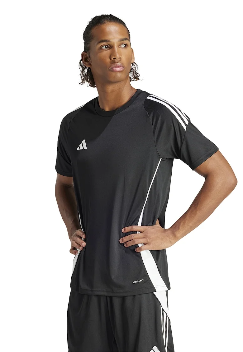 Tricou slim fit pentru fotbal TIRO24, Alb/Negru