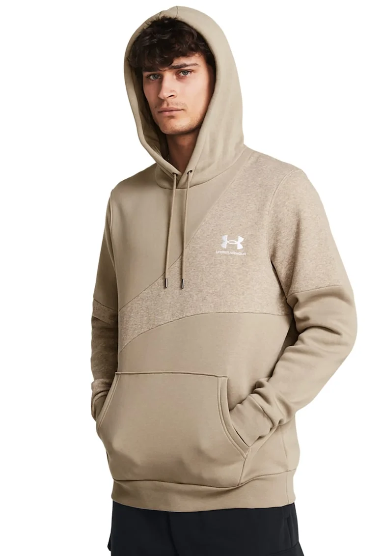 Hanorac cu buzunar kangaroo, pentru fitness Essential FLC Blocked, Alb/Kaki