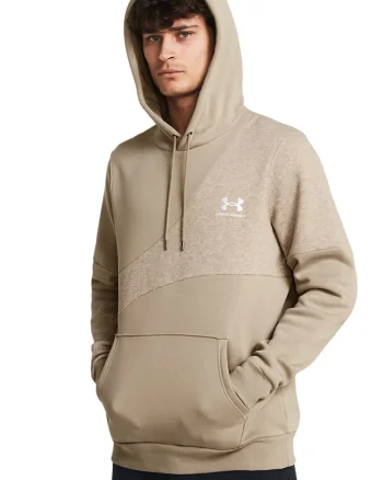 Hanorac cu buzunar kangaroo, pentru fitness Essential FLC Blocked, Alb/Kaki