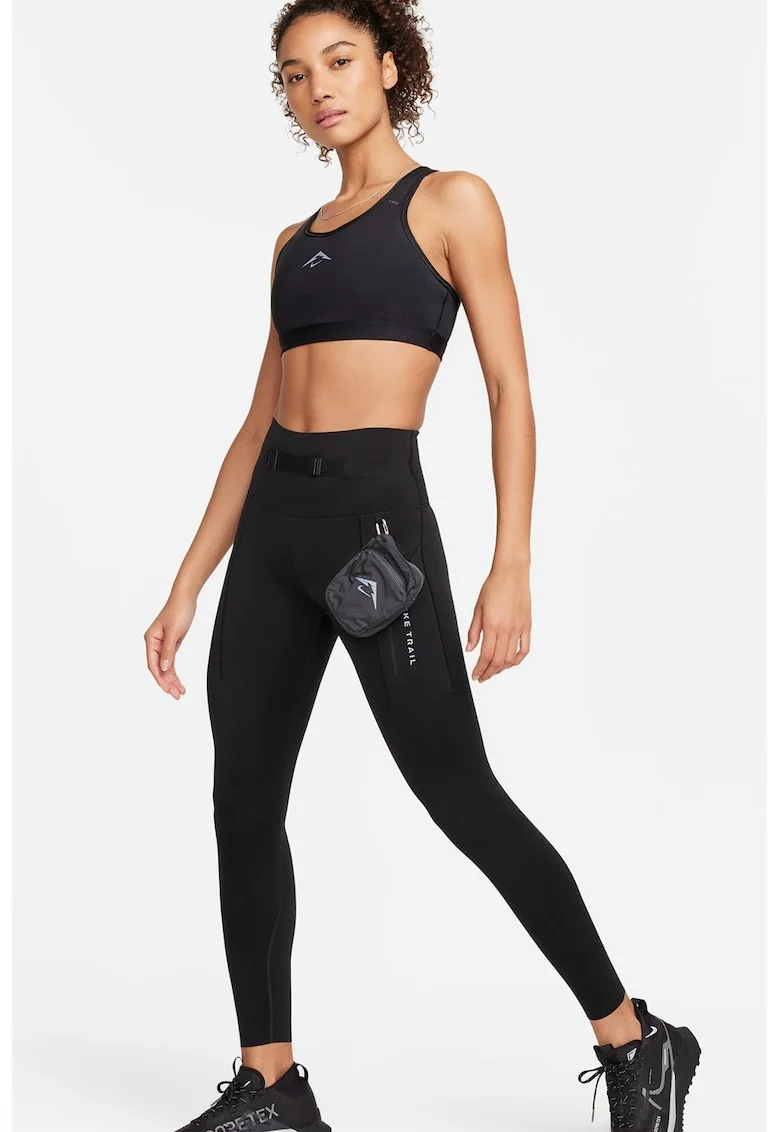 Colanti crop cu tehnologie Dri Fit pentru alergare Trailg, Negru