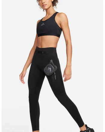 Colanti crop cu tehnologie Dri Fit pentru alergare Trailg, Negru