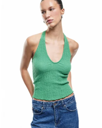 Top halter texturat, Verde