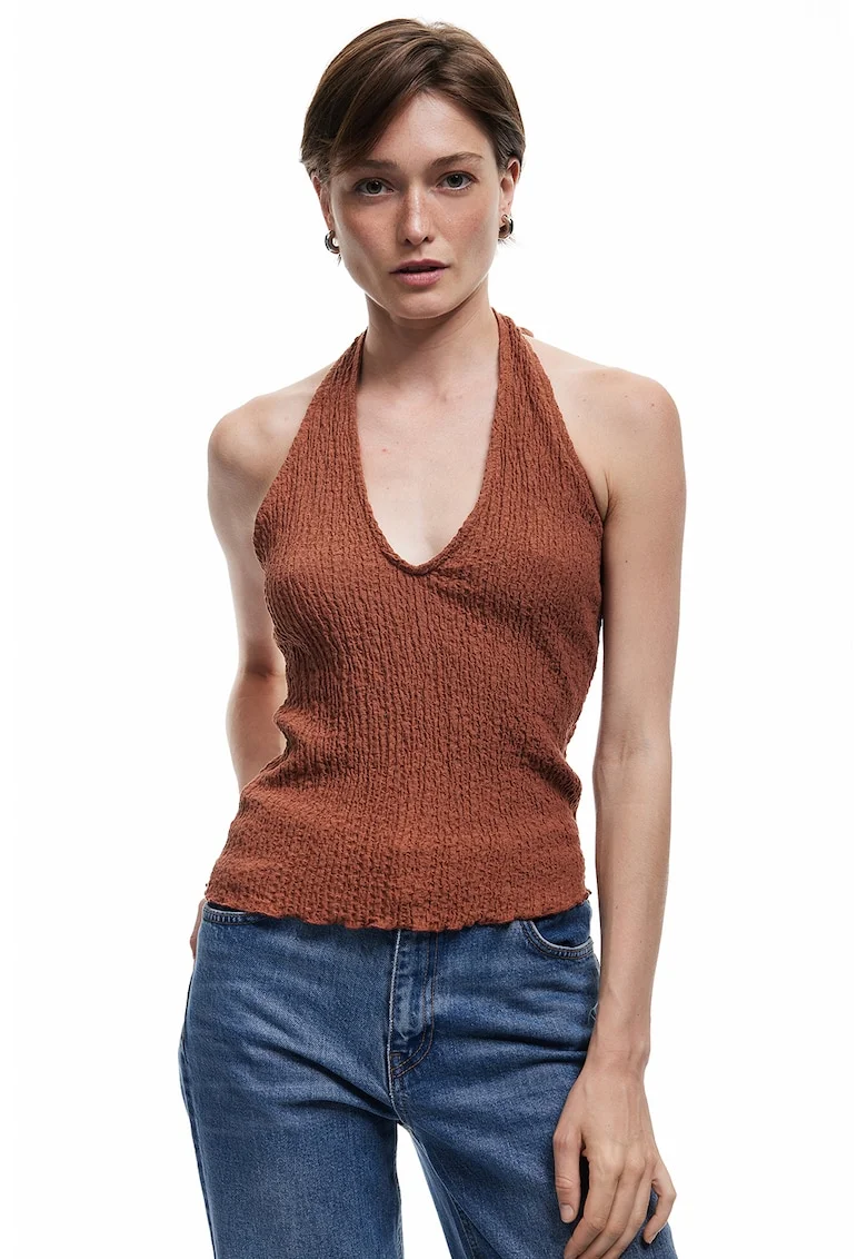 Top halter texturat, Portocaliu stins