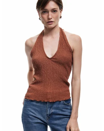 Top halter texturat, Portocaliu stins
