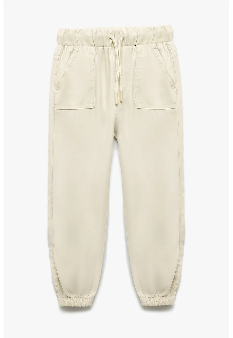 Pantaloni conici cu talie elastica si mansete, Alb fildes