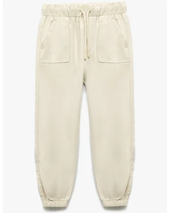 Pantaloni conici cu talie elastica si mansete, Alb fildes