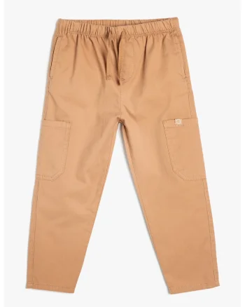 Pantaloni de bumbac cu snur in talie, Maro