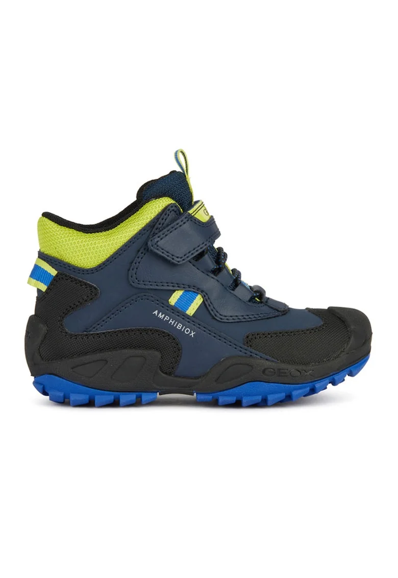 Pantofi sport inalti cu garnituri din material textil, Negru/Verde lime/Bleumarin