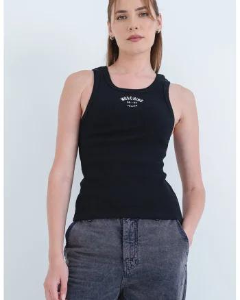 Top striat cu detaliu logo, Negru