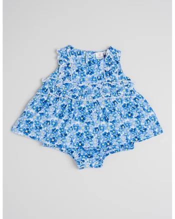 Salopeta cu model floral, Albastru pastel/Galben