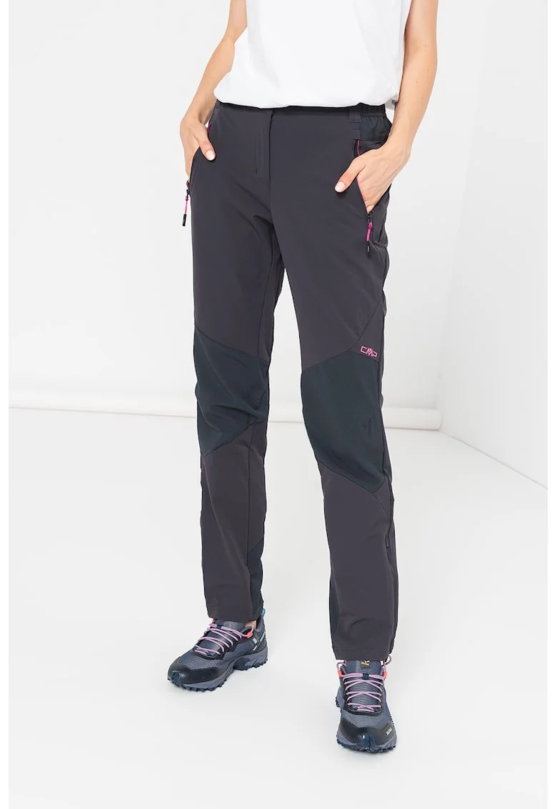 Pantaloni regular fit cu material intarit la nivelul genunchilor, pentru drumetii, Negru stins