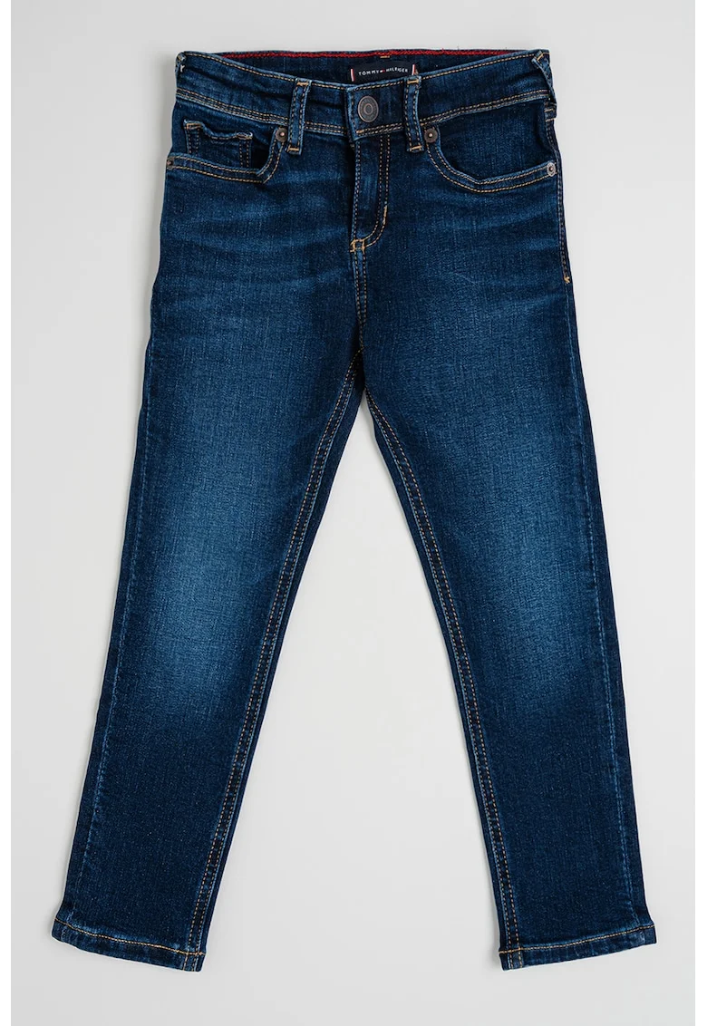 Blugi slim fit cu aspect decolorat, Albastru inchis