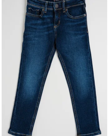 Blugi slim fit cu aspect decolorat, Albastru inchis