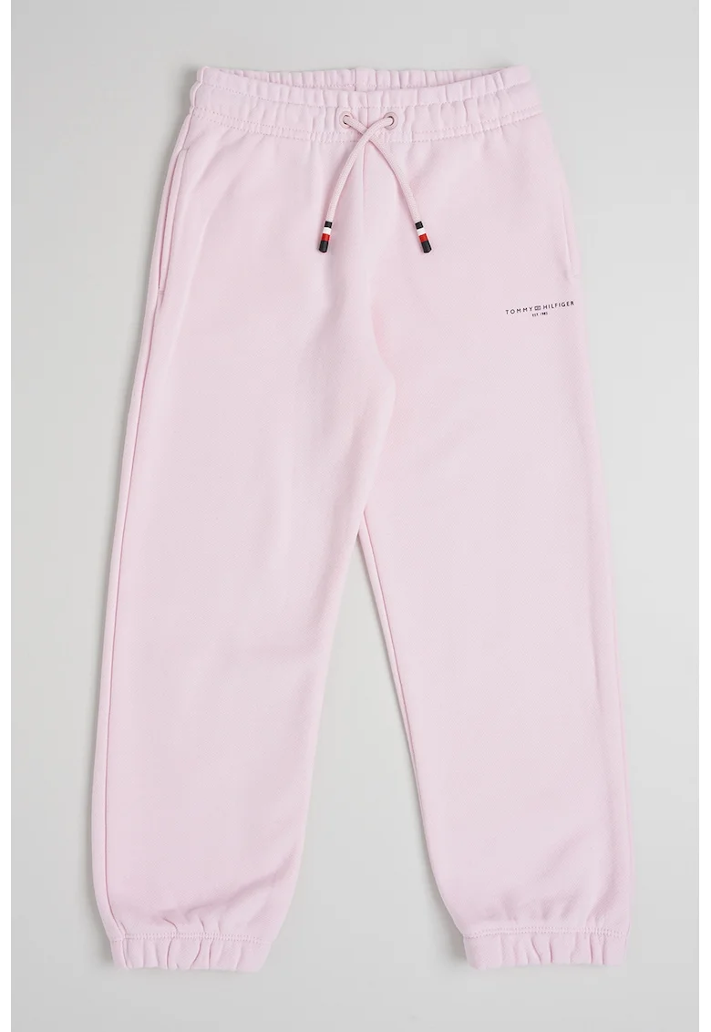 Pantaloni de trening din amestec de bumbac cu snur ajustabil, Roz pastel