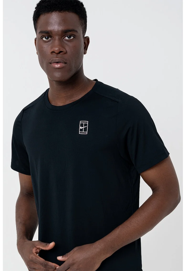 Tricou cu decolteu rotund, pentru tenis, Negru