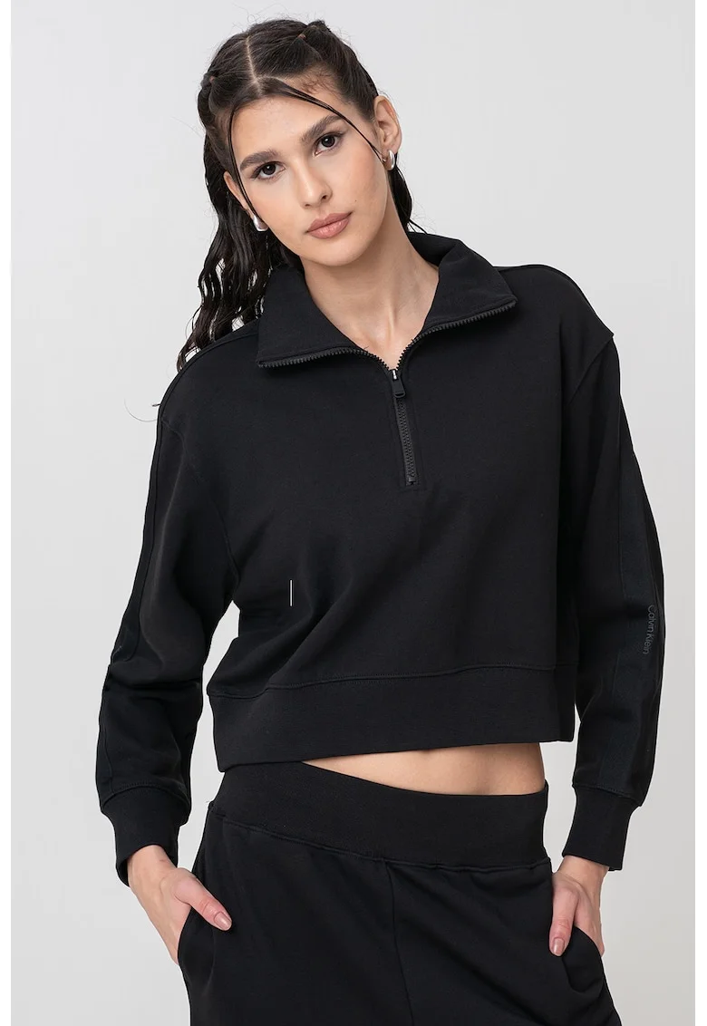 Bluza cu fermoar scurt pentru antrenament, Negru