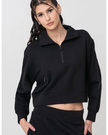 Bluza cu fermoar scurt pentru antrenament, Negru