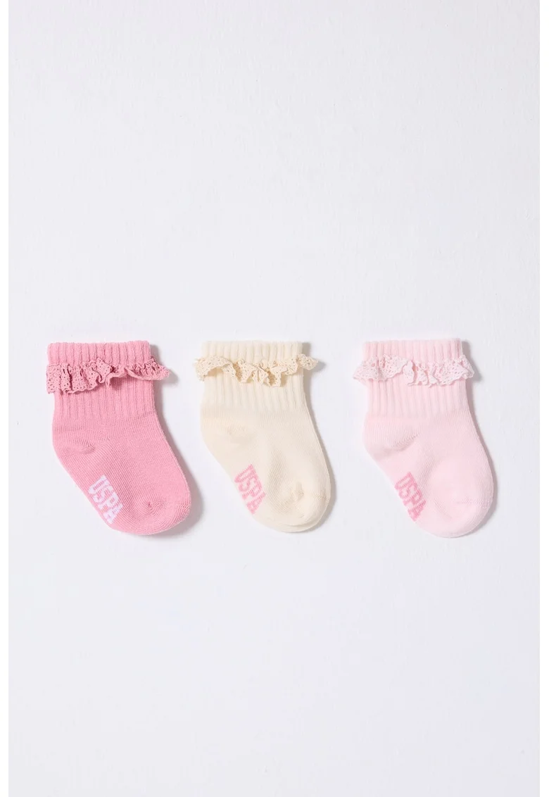 Set de sosete foarte cu volane - 3 perechi, Fucsia/Roz pastel/Galben pal
