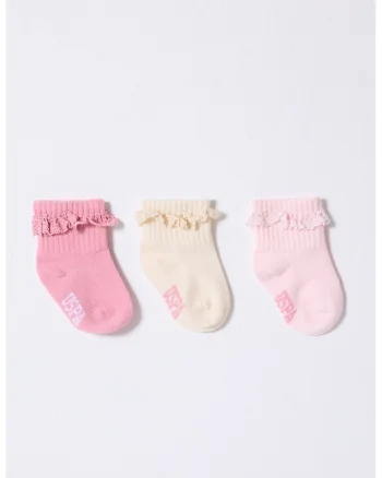 Set de sosete foarte cu volane - 3 perechi, Fucsia/Roz pastel/Galben pal