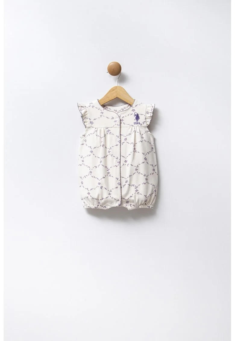 Salopeta scurta cu model floral, Violet/Alb murdar