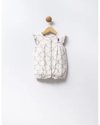 Salopeta scurta cu model floral, Violet/Alb murdar