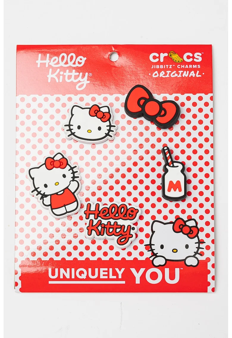 Set de talismane cu tematica Hello Kitty, pentru saboti Jibbitz - 5 piese, Rosu/Alb