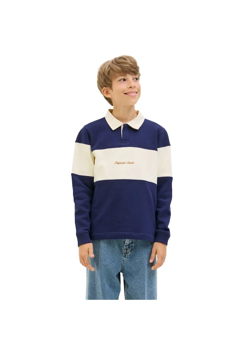 Bluza JACK &JONES Norrebro Blocking Sweat Polo JNR 47719, Bej/Albastru