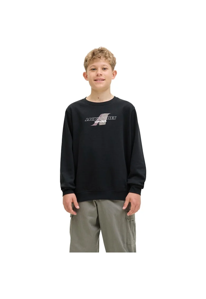 Bluza JACK &JONES Tier Print Crew SN JNR 47699, Negru