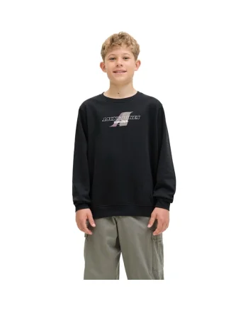 Bluza JACK &JONES Tier Print Crew SN JNR 47699, Negru